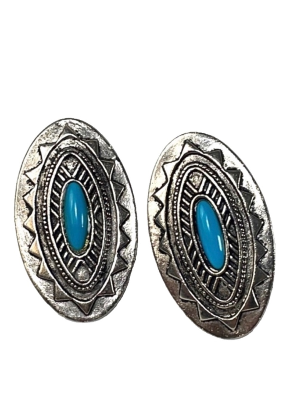 Vintage JJ 1988 Faux Turquoises Silver Tone  Bohemian Post Earrings